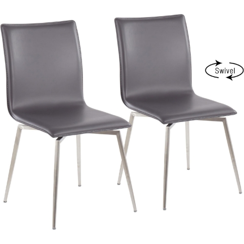 Mason Dining Chair in Grey Leatherette & Brushed Steel (Set of 2)